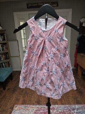 Pippa & Julie Red and White Striped Dress with Blue Star Embroidery